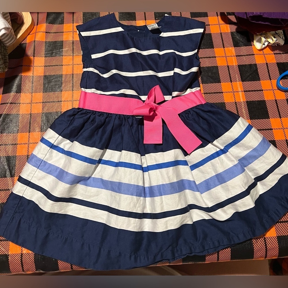Carter’s Girls Navy & White Striped Dress with Pink Sash Size 2T EUC! 🩵🩷💙 - Picture 1 of 9